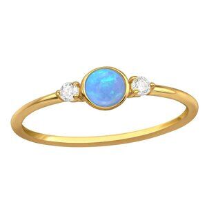 14K Gold Vermeil Opal Ring Dainty CZ Accents October Birthstone